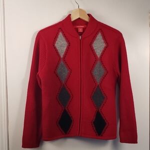 90s vintage Zena Jeans Kaisely diamond argyle print ladies zip up cardigan Med